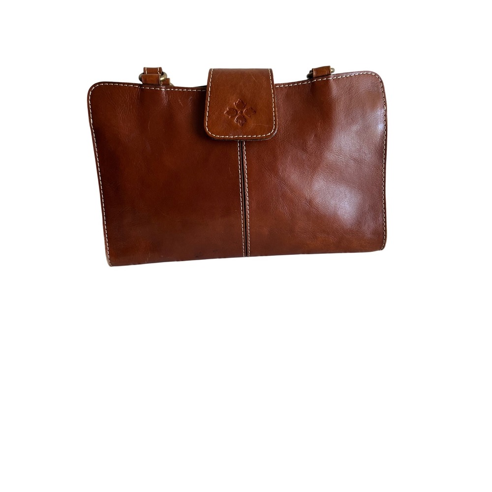 Patricia Nash Italian Leather Shoulder Bag Brown Satchel Triple Compartment